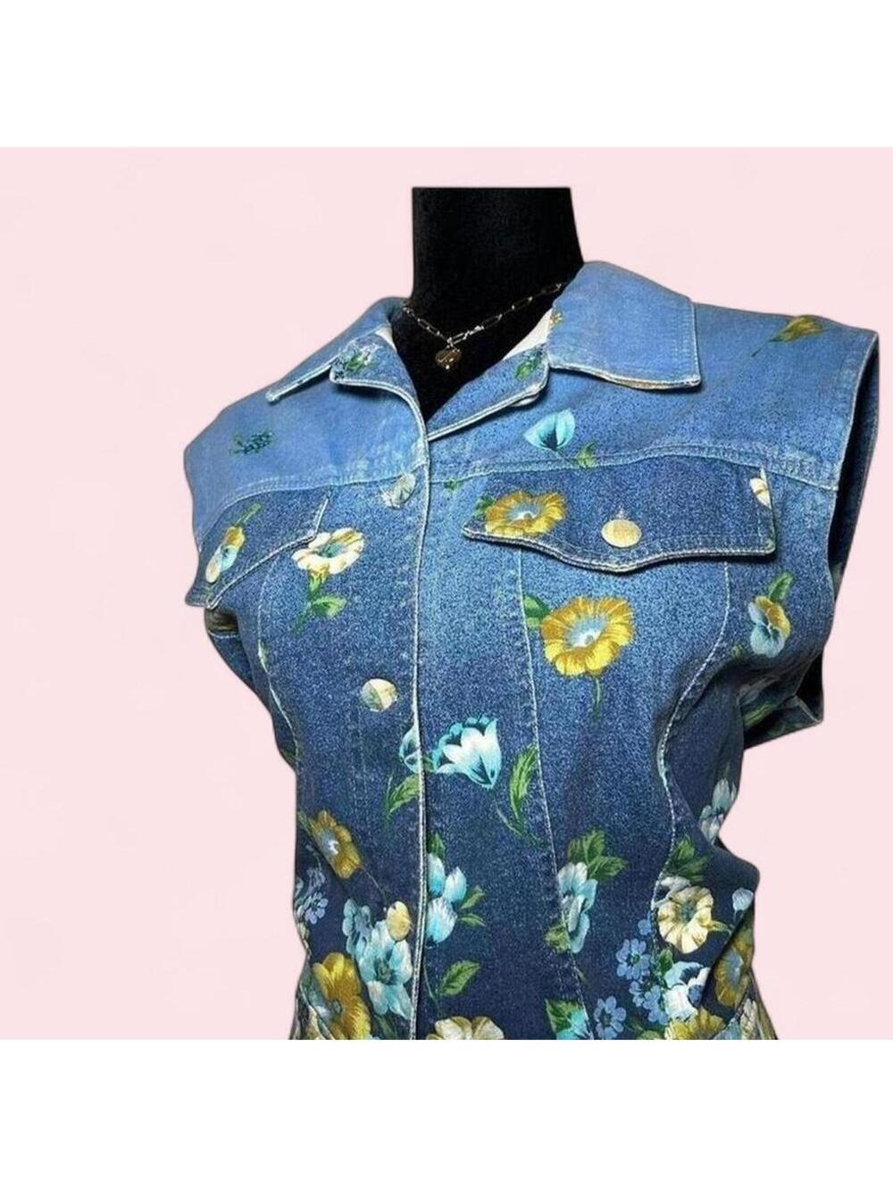 Bianca Maria Caselli Floral Denim Vest Jean Jacket Boho Size S - Picture 3 of 5